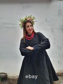 Vintage fall winter coat, woman's rustic coat Ukrainian folk costume kaftan