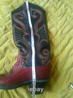 Vintage leather knee high red and black cowboy boots size 4