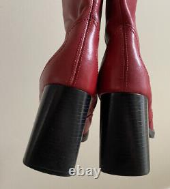 Vintage leather red square toe platform ankle boots 7