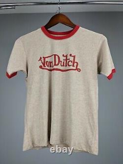 Von Dutch Womens OATMEAL with RED T-shirt VINTAGE Ringer Tee RARE Shirt NWT sz Med