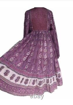 Vtg 70s ADINI Indian Dress Midi Dress Sheer Floral Block Print Hippie Boho Hippy
