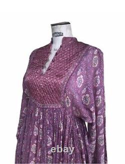Vtg 70s ADINI Indian Dress Midi Dress Sheer Floral Block Print Hippie Boho Hippy