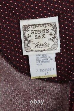 Vtg 70s Gunne Sax Dress Burgundy Polka Dot Country Prairie Floral Lace Midi Mini