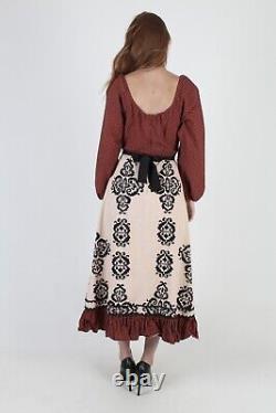 Vtg 70s Jody of California Dress Rustic Bohemian Country Calico Block Print Maxi
