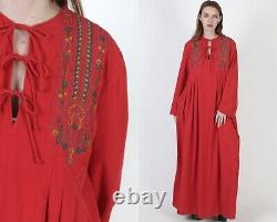 Vtg 70s Treacy Lowe London Embroidered India Dress Ethnic Pockets Caftan Maxi