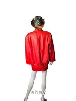Vtg 80s Glam Beaded Red Lambs Leather Jacket Women's Punk Rockabilly womens M/L
