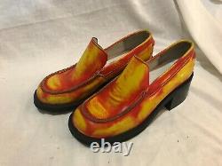 Vtg'90 STEVE MADDEN platform chunky yellowithred funky loafers womens shoes sz 9