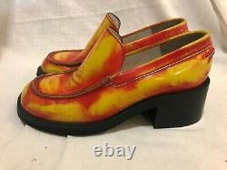 Vtg'90 STEVE MADDEN platform chunky yellowithred funky loafers womens shoes sz 9