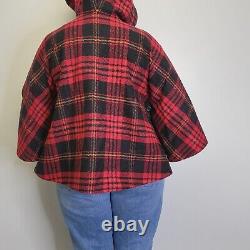 Vtg 90s Pendleton 100% Wool Hooded Red Plaid Cape Coat Pockets Womens OS
