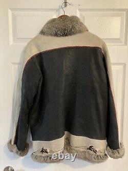 Vtg Alaskan Handmade Leather Jacket Women Size M Fleece Lined Black Red Iditarod