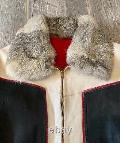 Vtg Alaskan Handmade Leather Jacket Women Size M Fleece Lined Black Red Iditarod