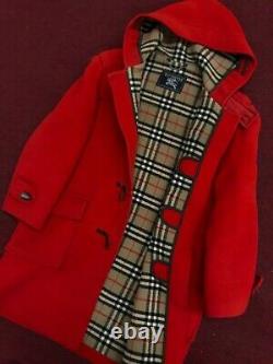 Vtg Burberry Toggle Coat Womens Duffle Jacket Nova Check Red Wool