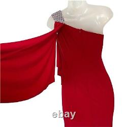 Vtg Cache Womens Red Rhinestones One Shoulder Wrap Bodycon Cocktail Dress Size 0
