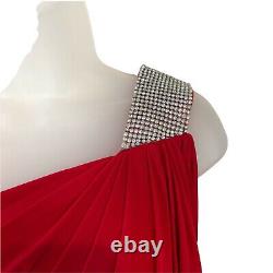 Vtg Cache Womens Red Rhinestones One Shoulder Wrap Bodycon Cocktail Dress Size 0