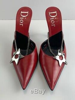 Vtg Christian Dior Shoes pumps Size 40 9 Red Leather Chain Star Pelle Rosso