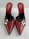 Vtg Christian Dior Shoes Pumps Size 40 9 Red Leather Chain Star Pelle Rosso