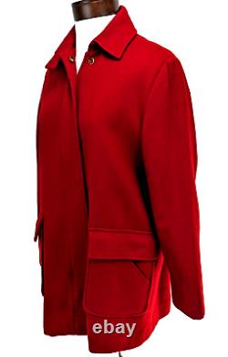 Vtg EDDIE BAUER Women's Red Wool Coat Plaid Wool Lined Zip Up Fits M NICE