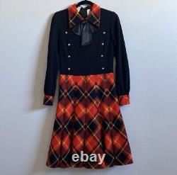 Vtg Elizabeth Arden New York Red Black Yellow Plaid Fall Winter Holiday Dress