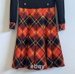 Vtg Elizabeth Arden New York Red Black Yellow Plaid Fall Winter Holiday Dress