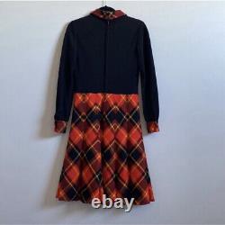 Vtg Elizabeth Arden New York Red Black Yellow Plaid Fall Winter Holiday Dress