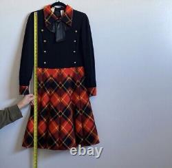 Vtg Elizabeth Arden New York Red Black Yellow Plaid Fall Winter Holiday Dress