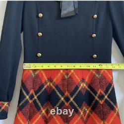 Vtg Elizabeth Arden New York Red Black Yellow Plaid Fall Winter Holiday Dress