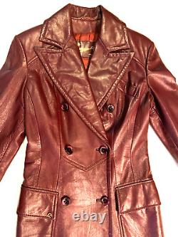 Vtg Etienne Aigner Leather Oxblood Red Double Breasted Trench Coat Size 10