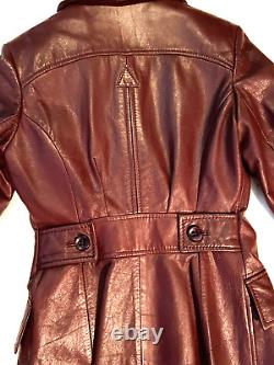 Vtg Etienne Aigner Leather Oxblood Red Double Breasted Trench Coat Size 10
