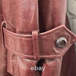 Vtg Etienne Aigner Womens Oxblood Red Leather Button Trench Coat Size 12