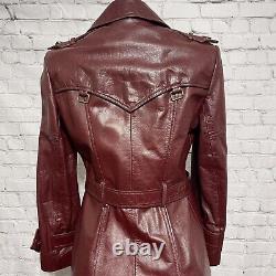 Vtg Etienne Aigner Womens Oxblood Red Leather Button Trench Coat Size 12