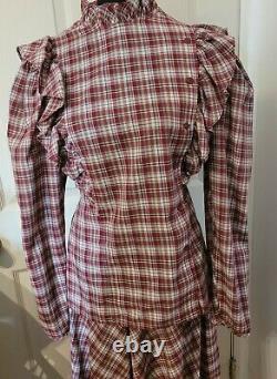 Vtg FOUR SEASONS Women Sz 12 Shirt & Skirt Dress Western Victorian Button Plaid