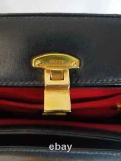 Vtg Gucci Lady Lock Bamboo Handle Black Leather Purse Rare Red Leather Interior