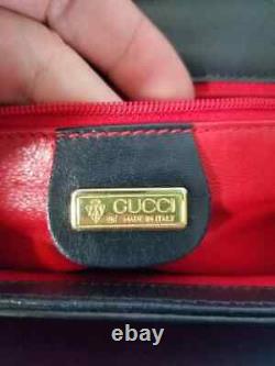 Vtg Gucci Lady Lock Bamboo Handle Black Leather Purse Rare Red Leather Interior