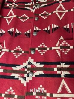 Vtg Pendleton Western Red Aztec Pattern Wool Full Length Button Up Jacket Coat