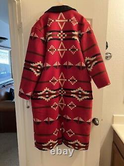 Vtg Pendleton Western Red Aztec Pattern Wool Full Length Button Up Jacket Coat