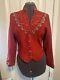 Vtg Renegade By Ren Ellis Women's Blazer Red Leather Jacket Silver Bead Red Lace