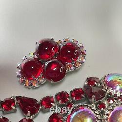 Vtg Ruby Red Glass Rhinestone Choker Bracelet Married Clip Earring Demi Quality