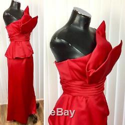 Vtg Victor Costa Red Asymmetrical Long Evening Gown Dress Dramatic Women's XS