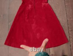 Vtg Women's 40s 50s Red Corduroy Dress Jumper With Pockets 1940s 1950s