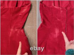 Vtg Women's 40s 50s Red Corduroy Dress Jumper With Pockets 1940s 1950s