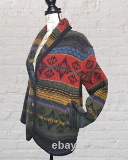 Vtg Woolrich USA SMALL Women's Wool Aztec Southwest Shawl Chore Jacket Coat
