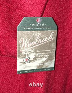 WOOLRICH NWT Red Wool Coat Long Leather Collar Patches Lined USA Vintage Sz XL