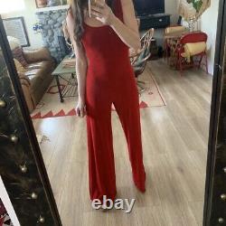 WOW! Vintage 80s 90s Betsey Johnson Jumpsuit Red Flare Sexy Bodycon XS S