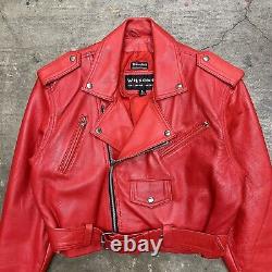 Wilsons Cropped Leather Jacket Red Unisex Vintage Size Large Moto Style
