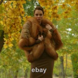 Women Real Red Fox Fur Coat Winter Vintage Whole Skin Warm Thick Overcoat Jacket