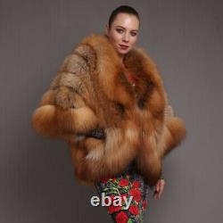 Women Real Red Fox Fur Coat Winter Vintage Whole Skin Warm Thick Overcoat Jacket