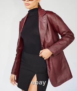 Women's Burgundy Leather Blazer Stylish Vintage Leather Blazer Handmade Coat