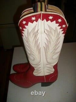 Women's Custom Vintage Griffith Blucher Red & White & Stars Cowboy Boots 7 B