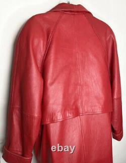 Women's Full Length Red Leather Trench Coat Size Small Vintage