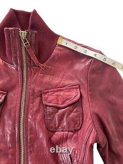 Women's Miss Top Gun Ultra Vintage Bomber Leather Jacket Size Small Burgundy